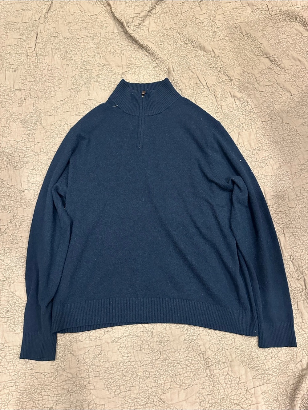 Lands' End Men's cashmere Navy quarter zip sweater